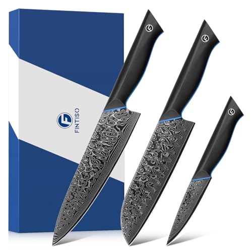 FINTISO 3PCS Kitchen Knife Set, Ultra Sharpe Chef Knife Set Forged of 67-Layer Japanese Damascus Steel, Premium Knives Set Professional Sharp Knives Set with G10 Handle - Image 1