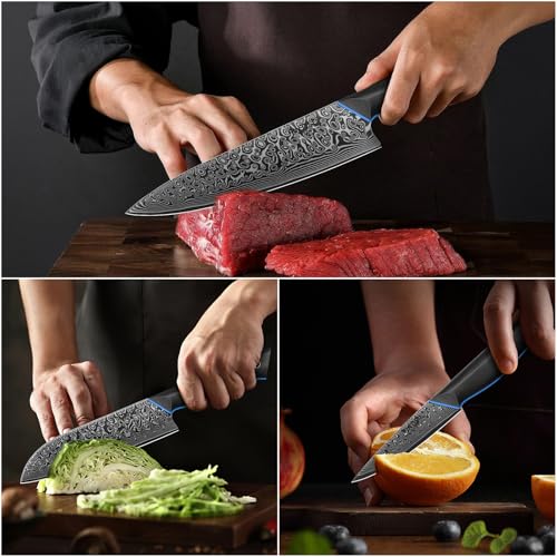 FINTISO 3PCS Kitchen Knife Set, Ultra Sharpe Chef Knife Set Forged of 67-Layer Japanese Damascus Steel, Premium Knives Set Professional Sharp Knives Set with G10 Handle - Image 5
