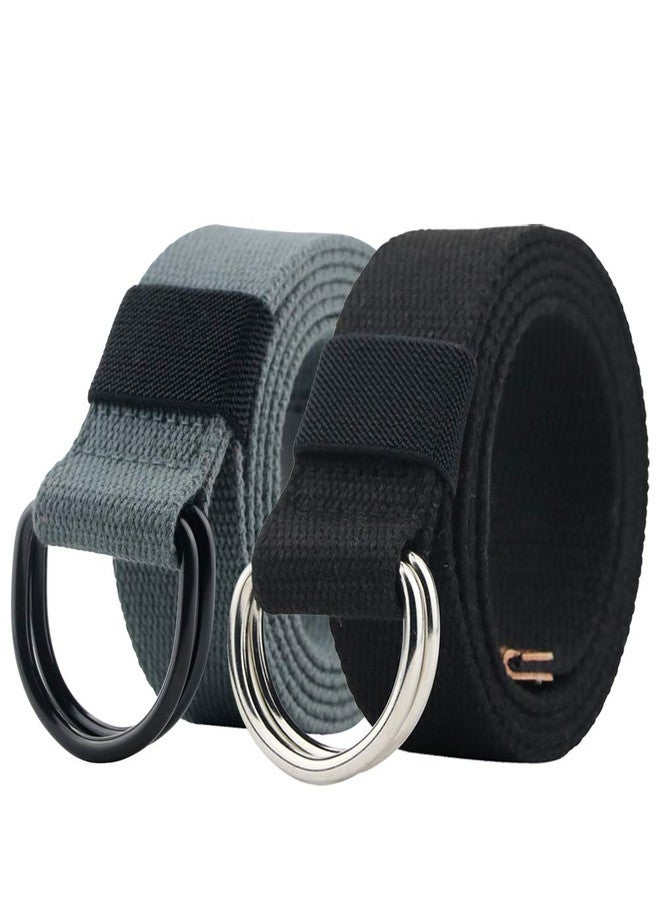 macoking 2 Pack Cloth Canvas Belts for Men with Double D Ring Buckle, Black B&Dark Grey, 47in long for waist 36"-39" - Image 1