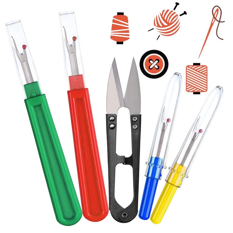 4 Pcs Seam Ripper Unpicker Kit XCOZU Stitch Unpicker Thread Cutter Remover with Black Scissor BigSmall Quick Unpick Stitch Picker Set for Needlework DIY Tool Craft Hemlines Pockets Sewing