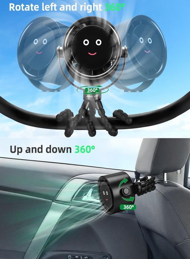 Akejrym Stroller Fan Portable, Personal Fan for Travel, Digital display, Detachable 5 Speeds Rechargeable 360° Rotate Flexible Tripod Fan, For Home Office Stroller Camping - Black - Image 2