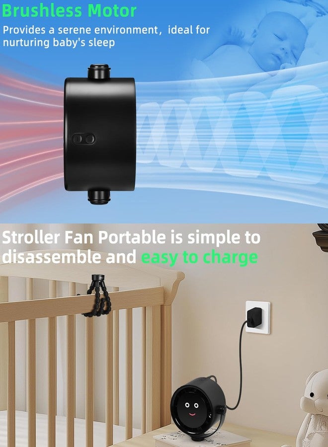Akejrym Stroller Fan Portable, Personal Fan for Travel, Digital display, Detachable 5 Speeds Rechargeable 360° Rotate Flexible Tripod Fan, For Home Office Stroller Camping - Black - Image 4