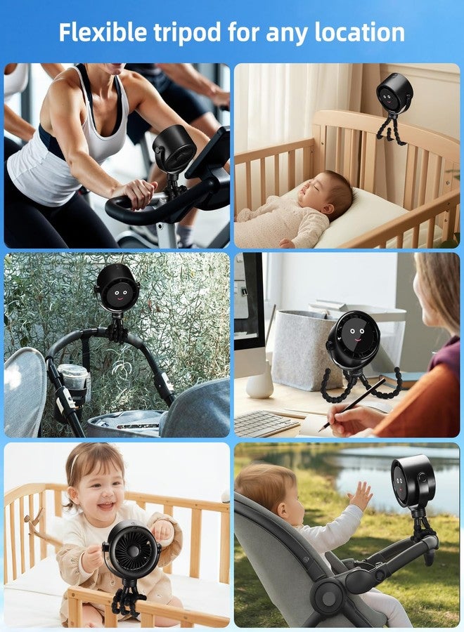 Akejrym Stroller Fan Portable, Personal Fan for Travel, Digital display, Detachable 5 Speeds Rechargeable 360° Rotate Flexible Tripod Fan, For Home Office Stroller Camping - Black - Image 5