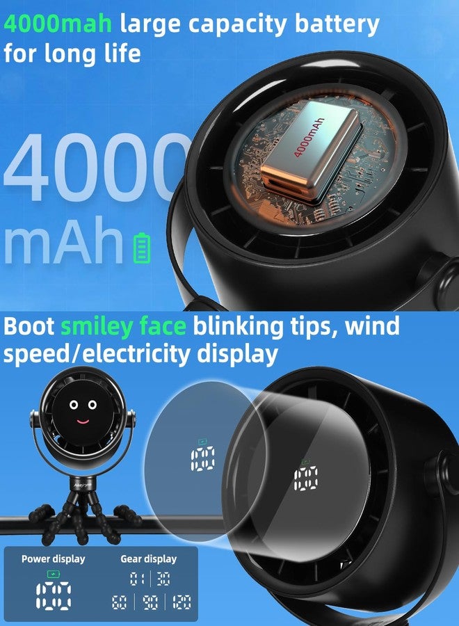 Akejrym Stroller Fan Portable, Personal Fan for Travel, Digital display, Detachable 5 Speeds Rechargeable 360° Rotate Flexible Tripod Fan, For Home Office Stroller Camping - Black - Image 3