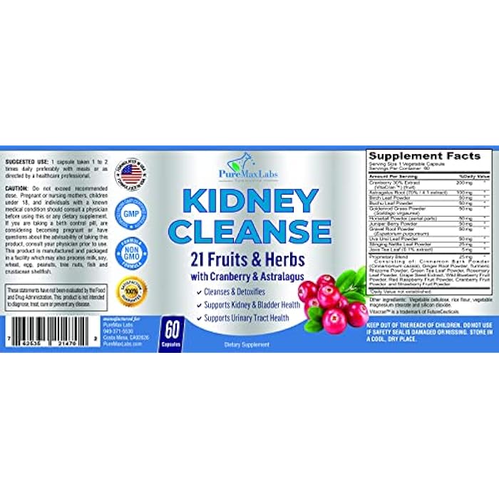 YUMMYVITE Herbal Kidney Cleanse with Cranberry Extract, Astralagus - 21 Fruits & Herbs - Detox & Cleanse Urinary Tract & Bladder Health, Kidney Support, 60 Vegan Capsules - Image 5