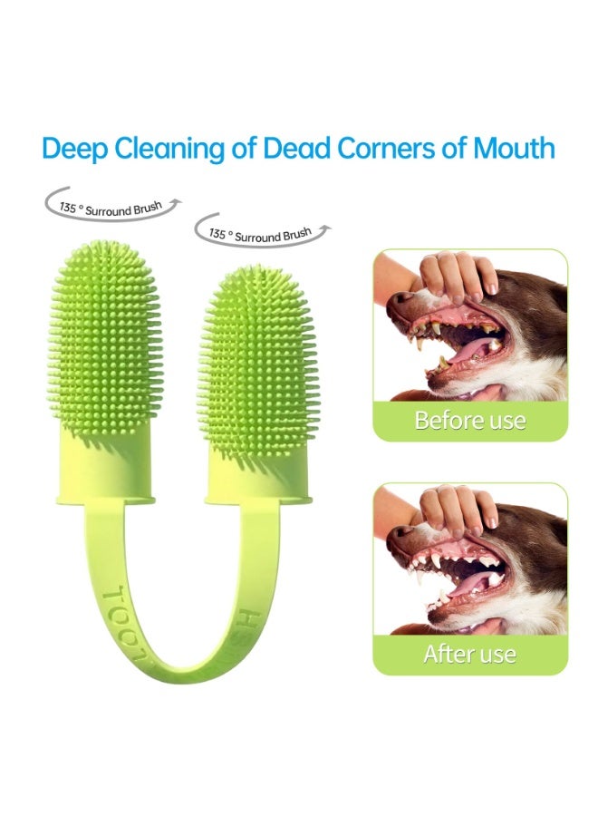 مجموعة قطعتين من أسنان أصابع الحيوانات الأليفة ، فرشاة أسنان الكلب مع 135 درجة ملفوفة حول الشعيرات للأسنان ، فرشاة أسنان أصابع الحيوانات الأليفة مناسبة لرعاية الأسنان للجراء والقطط والكلاب الصغيرة (الوردي والخضراء) - Image 3