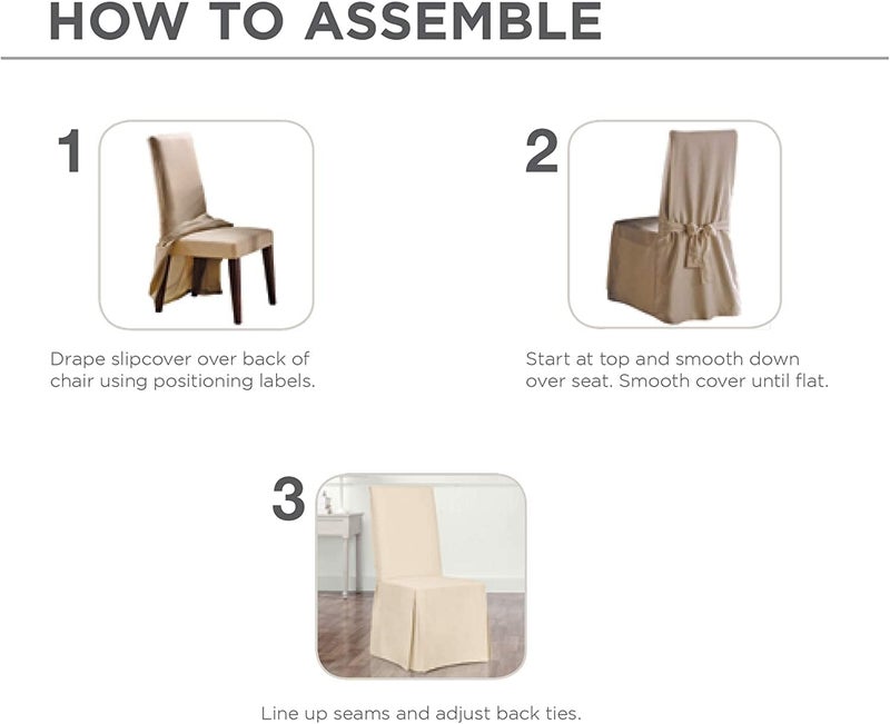SureFit Duck Cotton Solid Dining Chair Slipcover - Full Length Relaxed Fit High Back Chair Cover in Natural - Image 5