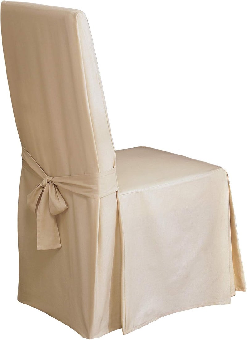 SureFit Duck Cotton Solid Dining Chair Slipcover - Full Length Relaxed Fit High Back Chair Cover in Natural - Image 1