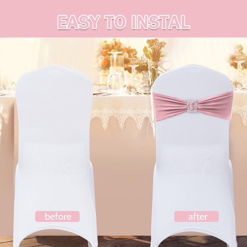 Joccun 30 PCS Spandex Chair Sashes Bows Stretch Chair Cover Band with Buckle Slider Universal Elastic Chair Ties for Wedding Banquet Party Event Decoration (Dusty Pink) - Image 4