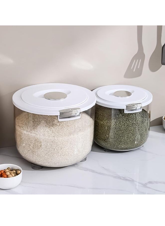 Arabest - 20Lb Rice Container Clear Rice Dispenser Airtight Pet Food Storage Container with Measuring Cup, For Pet Food, Nuts, Beans, Flour, Grains Dog Food Storage Container Bin (White) - Image 1