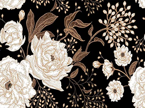 Reyhui Wall Mural Peonies and Roses Floral Vintage Wallpaper Seamless Gold White Flowers Wall Coverings for Living Room Bedroom Kids Room（Not Peel and Stick） - Image 3
