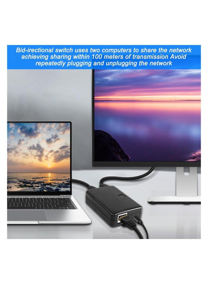 RJ45 Ethernet Switch Selector, Bi-Directional Splitter, 2-Port Network Switch Distributor, 1 In 2 Out or 2 In 1 Out, 100M Plug & Play Intranet Adapter with Switcher.