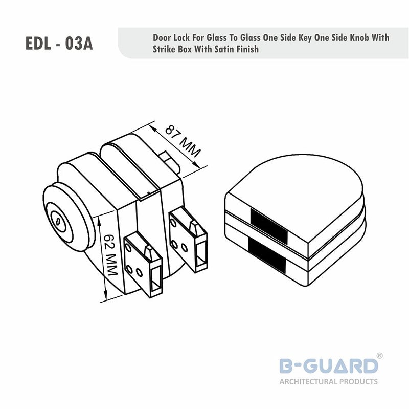 B-GUARD BGUARD Glass to Glass Door Lock No Need for Glass Cut Outs with Strike Box in Stainless Steel Grade 304 Satin New Finish Silver - Image 4