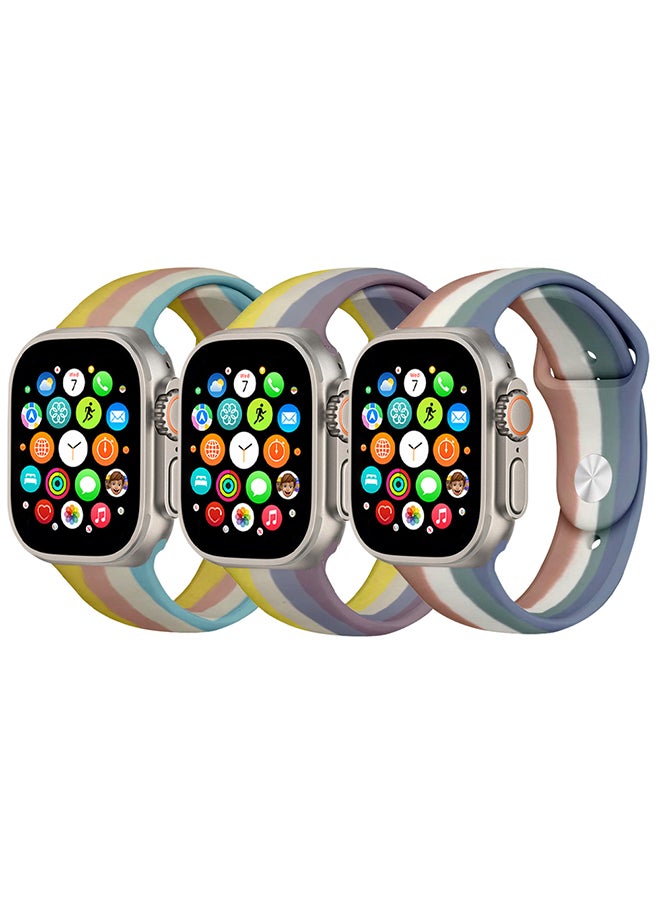 3 Pack For Apple Watch Band 49mm 45mm 44mm 42mm Stripe Silicone Replacement Band for iWatch Ultra2 Ultra Series 9/8/7/SE/6/5/4/3/2/1