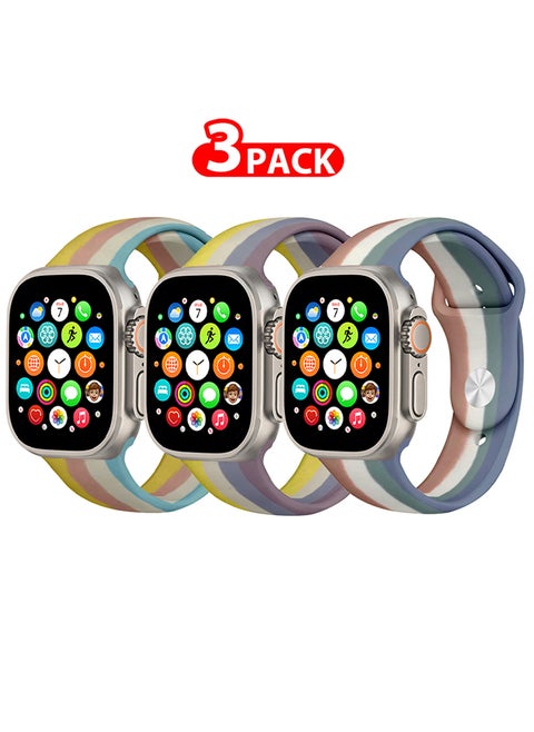 3 Pack For Apple Watch Band 49mm 45mm 44mm 42mm Stripe Silicone Replacement Band for iWatch Ultra2 Ultra Series 9/8/7/SE/6/5/4/3/2/1