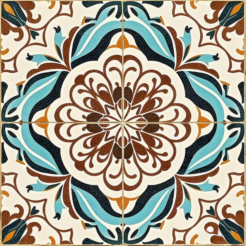HOMETITUTE 10PCS 12x12 Inch Peel and Stick Floor Tiles Removable Self Adhesive Vinyl Flooring Stickers Vintage Floral Medallion for Kitchen Bathroom Entryway Living Room Home Decor - Image 1