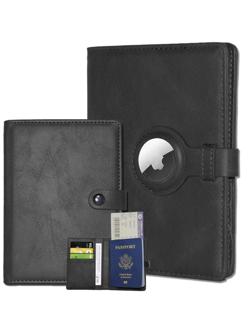عام محفظة جواز سفر للسيدات والرجال مع حامل Airtag، تتضمن حامل جواز السفر وبطاقة التطعيم بتقنية RFID مع فتحة للبطاقات، حامل جواز سفر من الجلد مع حامل Airtag وضروريات السفر بالطائرة - Image 1