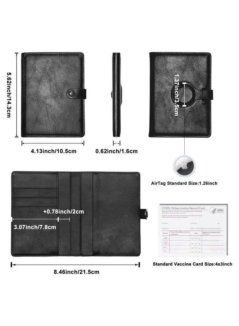 عام محفظة جواز سفر للسيدات والرجال مع حامل Airtag، تتضمن حامل جواز السفر وبطاقة التطعيم بتقنية RFID مع فتحة للبطاقات، حامل جواز سفر من الجلد مع حامل Airtag وضروريات السفر بالطائرة - Image 3