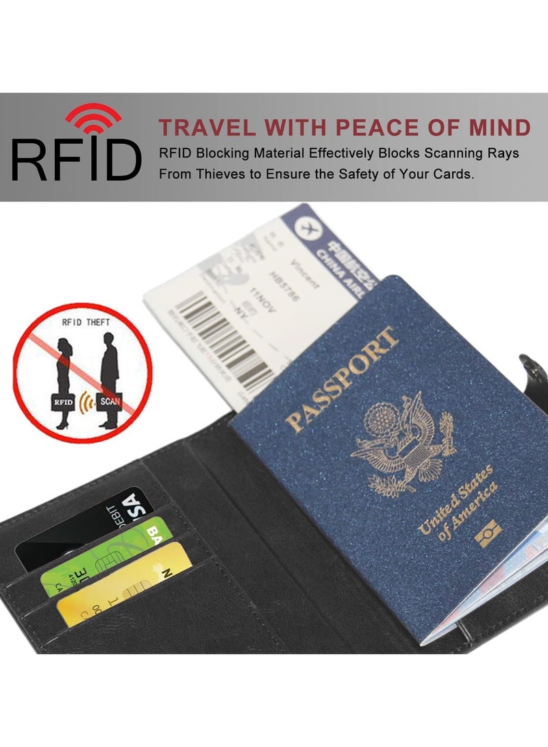 عام محفظة جواز سفر للسيدات والرجال مع حامل Airtag، تتضمن حامل جواز السفر وبطاقة التطعيم بتقنية RFID مع فتحة للبطاقات، حامل جواز سفر من الجلد مع حامل Airtag وضروريات السفر بالطائرة - Image 5