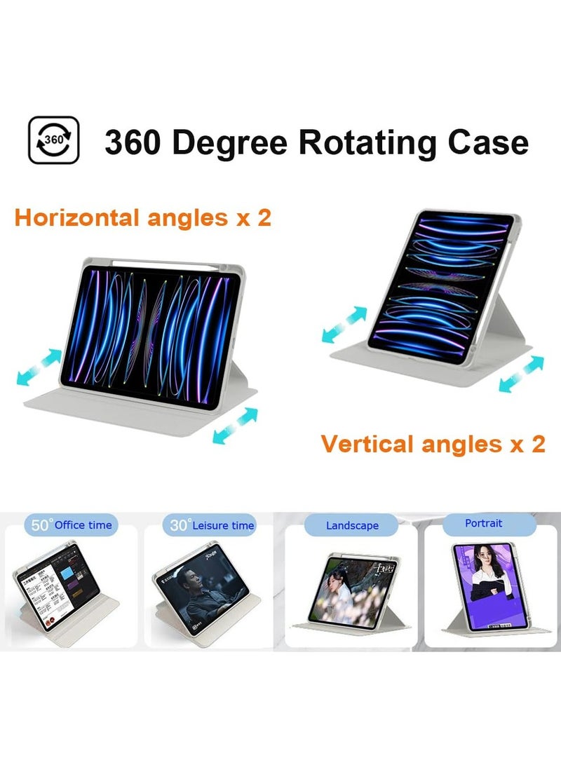 Case for  iPad Air 6th/7th 11 inch (24/25) / ipad Pro 11 inch (22/21/20/18) / ipad Air 4th/5th 10.9 inch（20/22），Tablet Protective Case With Pen Slot, Acrylic 360 ° Rotating Design, Automatic Wake-up/sleep, Soft Leather，Grey - Image 2