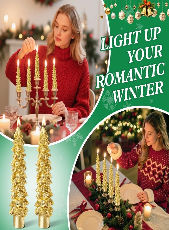 Ceoighe 4 Pack Christmas Tree Candles, 5 Inch Pure Beeswax Christmas Tree Shaped Taper Candles for Xmas Holiday Decor, Advent Party Banquet Centerpiece Decoration (Golden) - Image 3