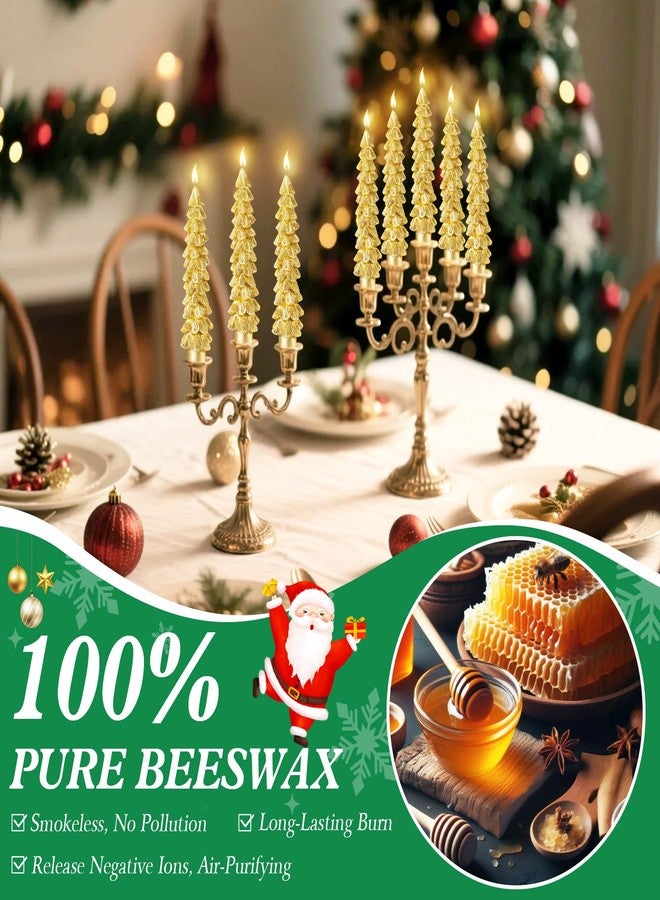 Ceoighe 4 Pack Christmas Tree Candles, 5 Inch Pure Beeswax Christmas Tree Shaped Taper Candles for Xmas Holiday Decor, Advent Party Banquet Centerpiece Decoration (Golden) - Image 4