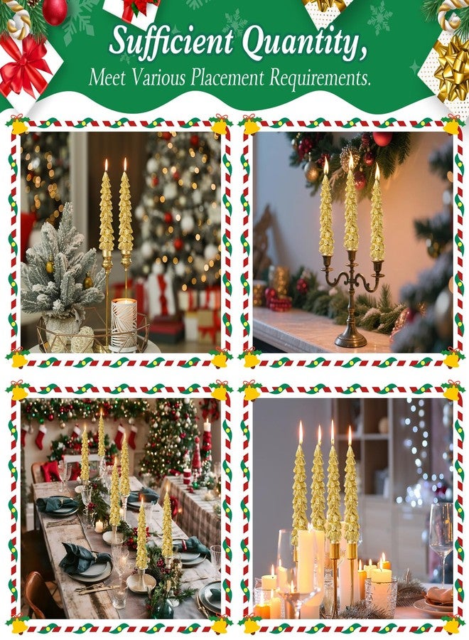 Ceoighe 4 Pack Christmas Tree Candles, 5 Inch Pure Beeswax Christmas Tree Shaped Taper Candles for Xmas Holiday Decor, Advent Party Banquet Centerpiece Decoration (Golden) - Image 5