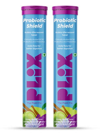 PLIX - THE PLANT FIX Probiotic Shield Pre+Probiotic 30 Effervescent Tablets For Good Gut, Digestion, Metabolism With 20 Billion CFUs, Vital Probiotic Strains, Pack of 2 (Green Apple) - pzsku/ZB53D551329D6D91D8DB5Z/45/_/1721246141/8e58aa59-9891-45b2-8ea5-8318229be48a
