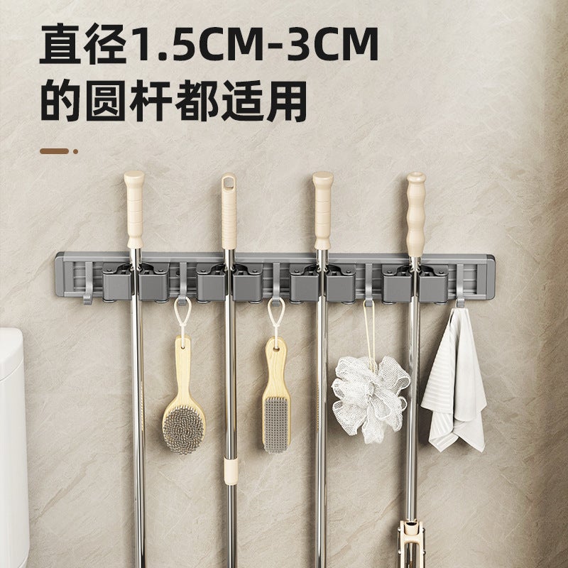 Punch-free Multifunctional Mop Rack Bathroom Space Aluminum Mop Broom Storage Rack silver gray - Image 2