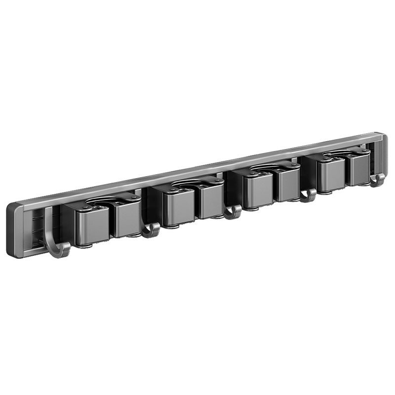 Punch-free Multifunctional Mop Rack Bathroom Space Aluminum Mop Broom Storage Rack silver gray - Image 4
