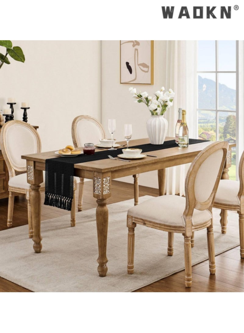 WAOKN Black Table Runner with Knotted Tassels, Elegant Table Scarf for Dining Tables, Adds a Luxurious Touch to Your Home Decor, Ideal for Everyday Use and Special Occasions, 30*183 cm - Image 3