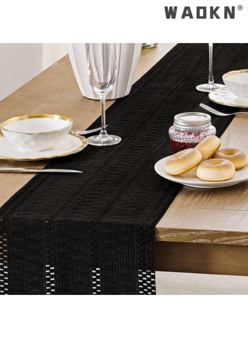 WAOKN Black Table Runner with Knotted Tassels, Elegant Table Scarf for Dining Tables, Adds a Luxurious Touch to Your Home Decor, Ideal for Everyday Use and Special Occasions, 30*183 cm - Image 4