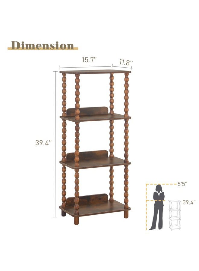 Fultyle Book Shelf, 4-Tier Bookshelf with Storage, Small Bookcase Display Shelves for Small Spaces, Bedroom, Living Room and Office with Solid Wood Legs (Rustic Brown) - Image 3