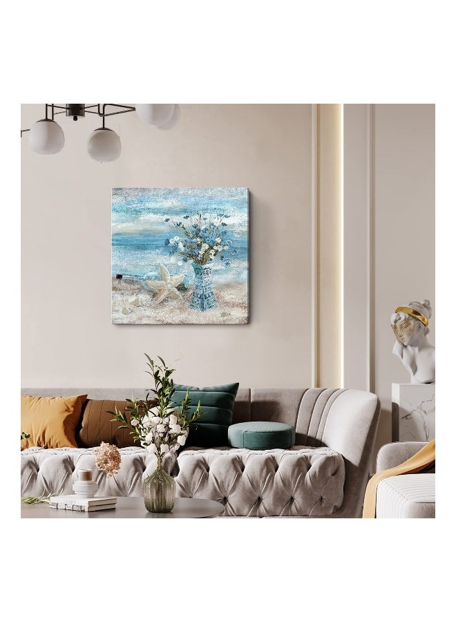 Ocean Theme Bathroom Decor, (30*30cm) Flower Canvas Print Wall Art Modern Coastal Seascape Painting Ocean Theme Canvas Print Seascape Painting Modern Bathroom Seascape Painting for Home Bedroom - Image 3