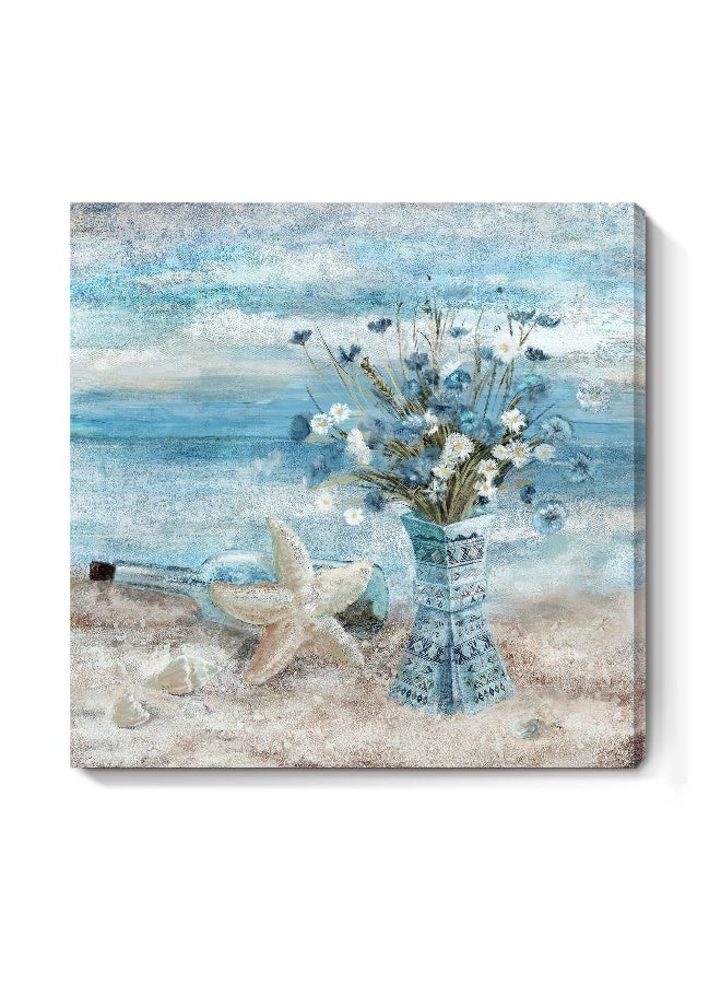 Ocean Theme Bathroom Decor, (30*30cm) Flower Canvas Print Wall Art Modern Coastal Seascape Painting Ocean Theme Canvas Print Seascape Painting Modern Bathroom Seascape Painting for Home Bedroom - Image 1