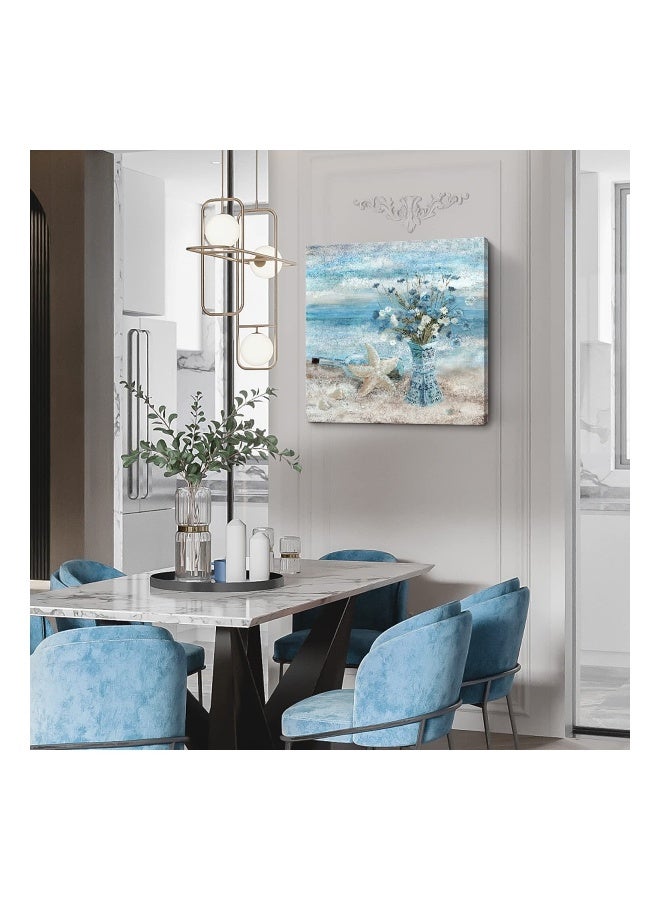 Ocean Theme Bathroom Decor, (30*30cm) Flower Canvas Print Wall Art Modern Coastal Seascape Painting Ocean Theme Canvas Print Seascape Painting Modern Bathroom Seascape Painting for Home Bedroom - Image 2