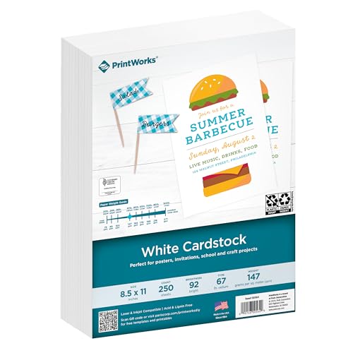PrintWorks White Cardstock 8.5" x 11" - 67 lb/147 gsm Vellum Bristol - 250 Sheets - Made in the USA - SFI® Certified - 92 Bright - Card Stock Printer Paper for School, Craft, & Office Use (00564) - Image 1