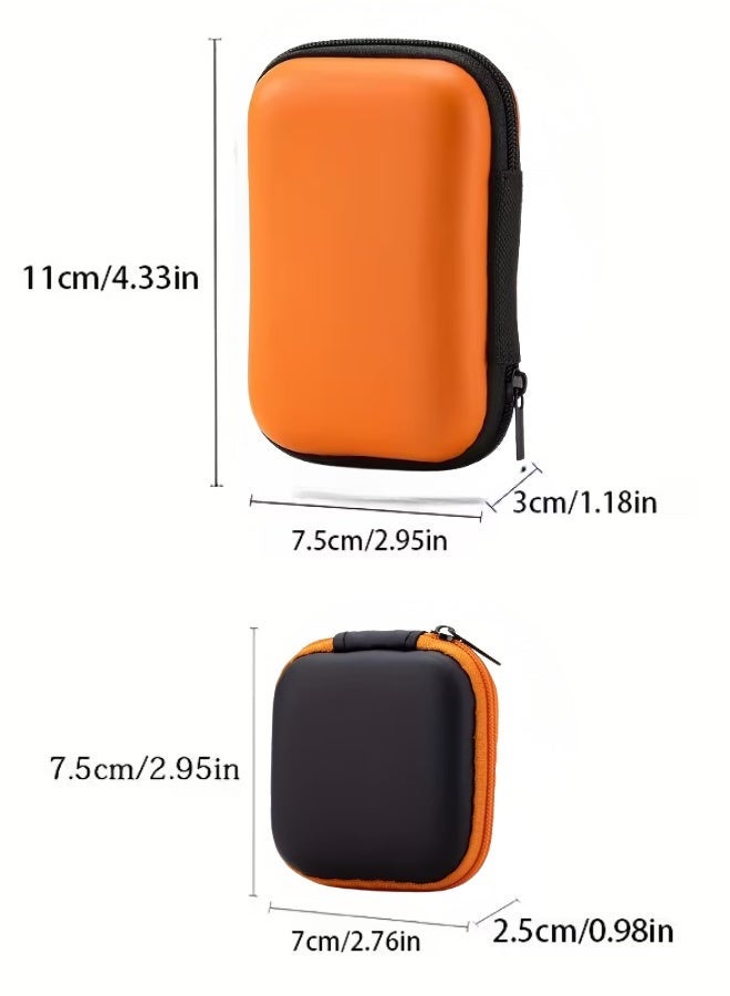aeen 2PCS Orange EVA Zippered Organizer Pouches with Compartments – Portable Travel Storage Cases for Earphones, Chargers, Cables, Keys, Coins & Jewelry - Image 3