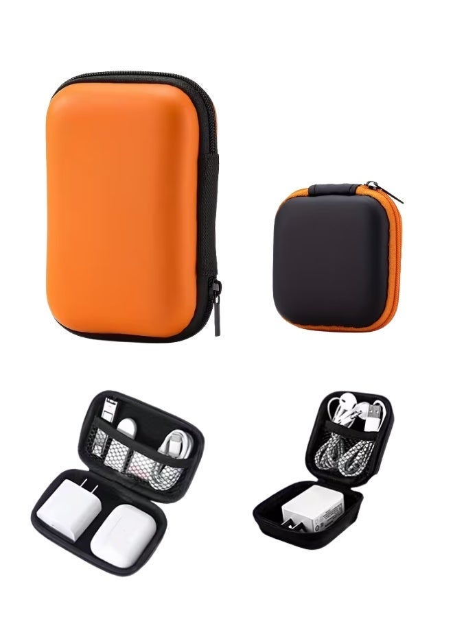 aeen 2PCS Orange EVA Zippered Organizer Pouches with Compartments – Portable Travel Storage Cases for Earphones, Chargers, Cables, Keys, Coins & Jewelry - Image 2