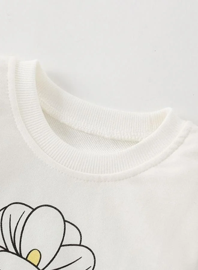 يونيكي White Printed Long Sleeve Crew Neck T-Shirt