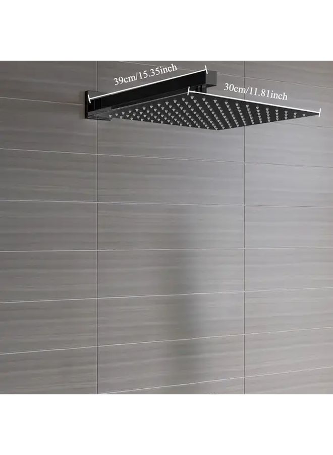 12 Inch Black All Metal Square Rainfall Shower Head With 16 Inch Extension Arm Stainless Steel High Flow Waterfall Shower Head With Teflon Tape Installation Kit - Image 3