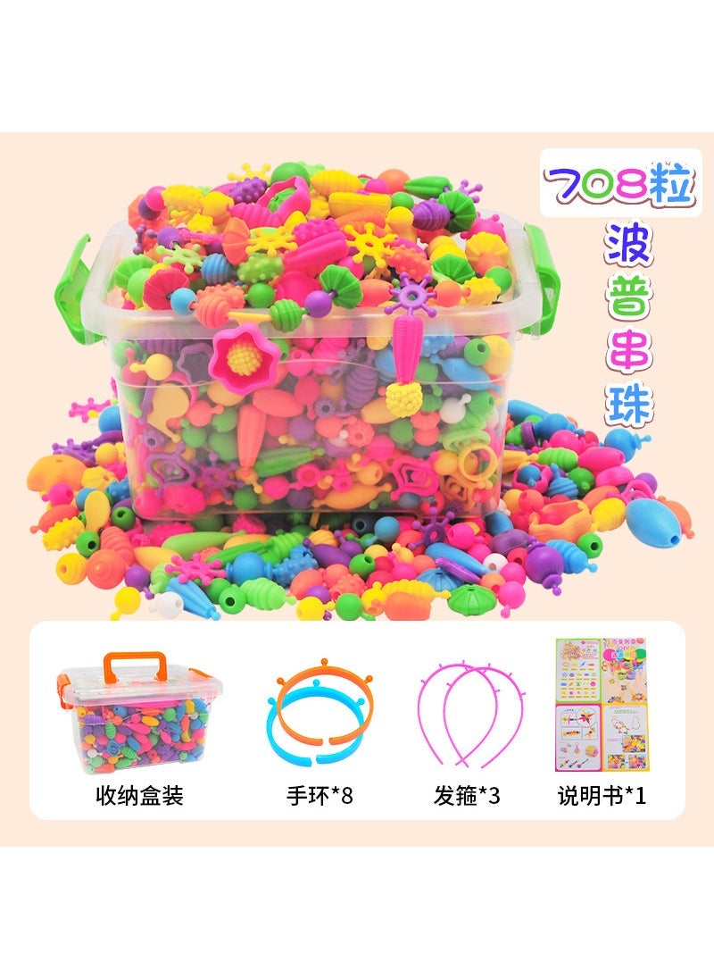 Kids DIY Beading Set Jewelry Making Kit 708 pope beads⭐Boxed 3 hairband 8 bracelet 