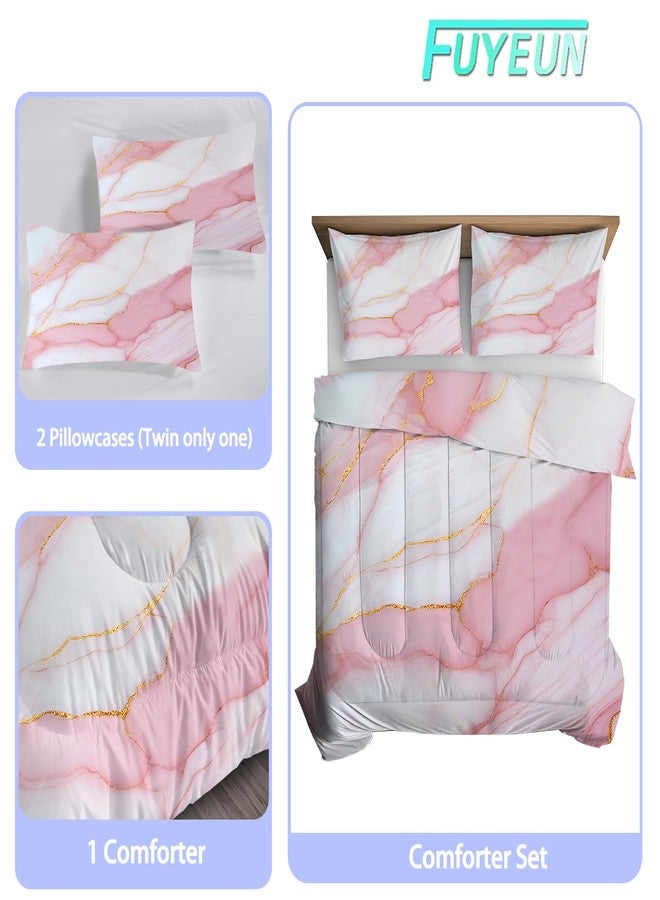 FUYEUN Marble Comforter Set Pale Pink Chic Bedding Sets Full Size for Girls Teens Women Gold Glitter Luxury Marbling Texture Quilt 1 Comforter + 2 Pillow Cases - Image 2