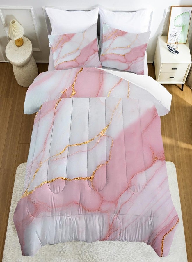 FUYEUN Marble Comforter Set Pale Pink Chic Bedding Sets Full Size for Girls Teens Women Gold Glitter Luxury Marbling Texture Quilt 1 Comforter + 2 Pillow Cases - Image 5