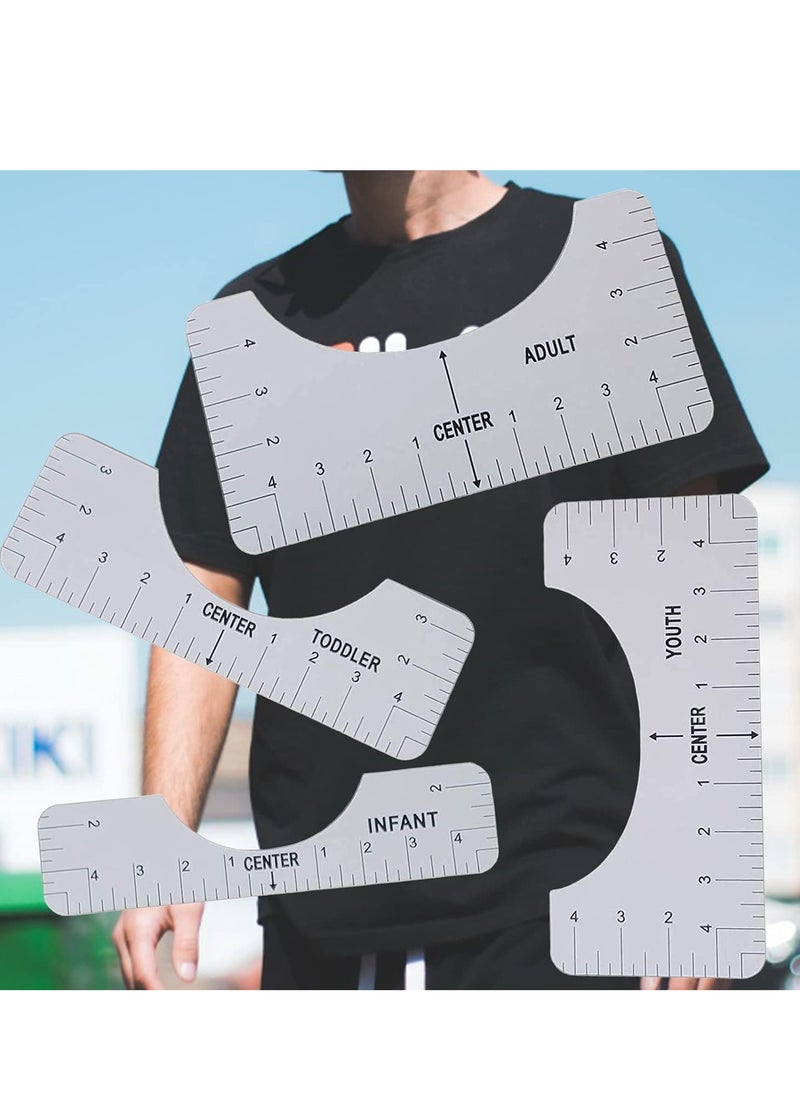 Generic - Tshirt Ruler T Shirt Alignment Tool Acrylic T-Shirt Ruler Guide to Center Designs for Vinyl and HTV Alignment Tool (Style B- 4PCS) - Image 1