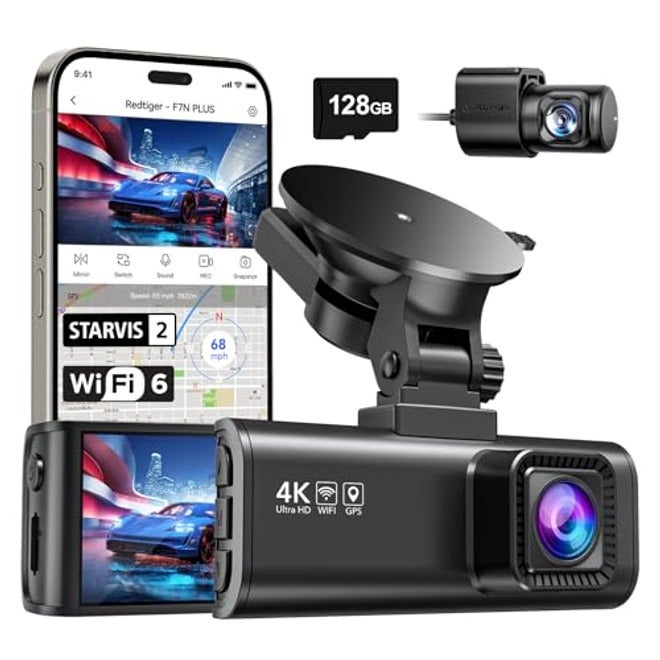 REDTIGER F7NP 4K Dash Cam with Front and Rear Cameras, STARVIS Sensor, GPS, WDR Night Vision, 170° Wide Angle