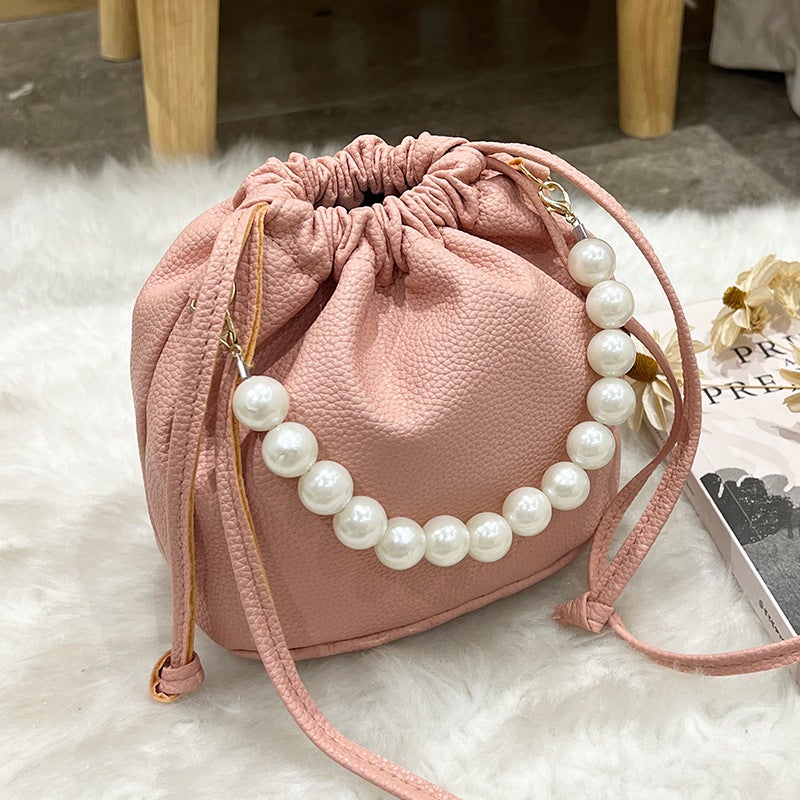 Women'S Bag 2023 New Litchi Pattern Strap Pearl Portable Crossbody Bucket Bag Casual Small Bag - Image 1