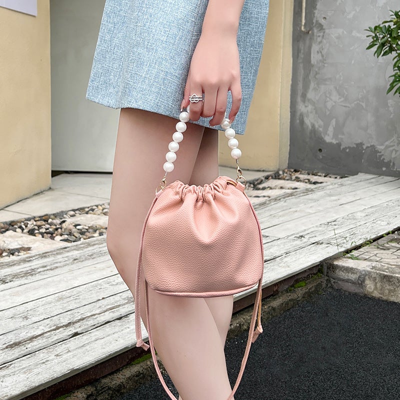 Women'S Bag 2023 New Litchi Pattern Strap Pearl Portable Crossbody Bucket Bag Casual Small Bag - Image 4