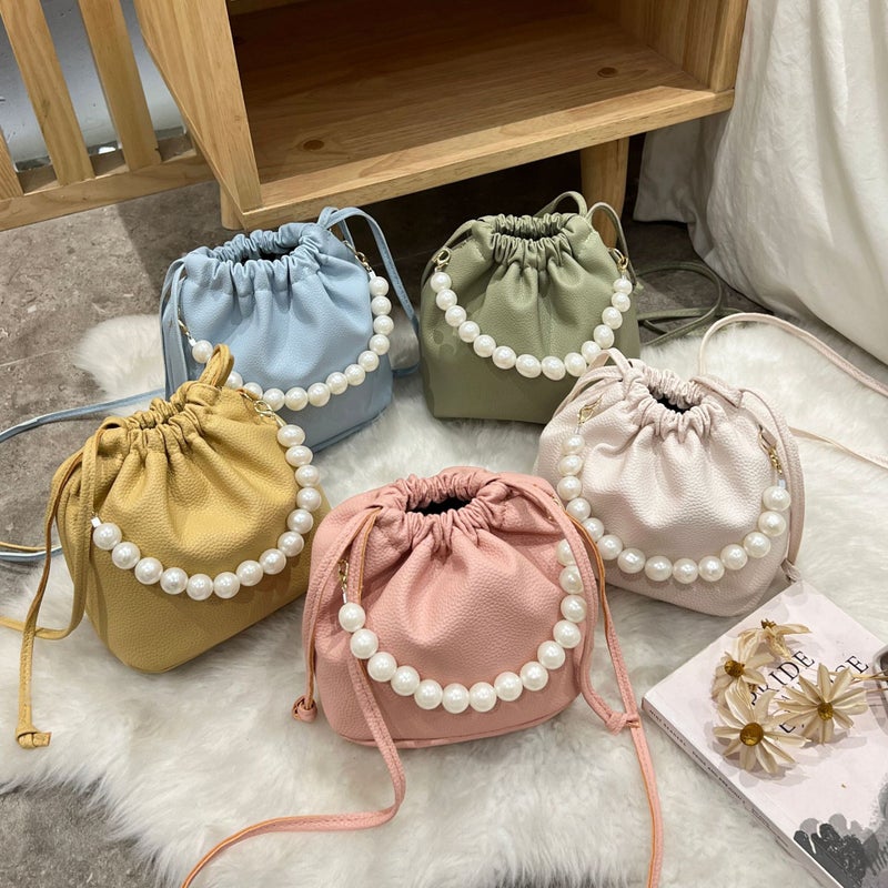 Women'S Bag 2023 New Litchi Pattern Strap Pearl Portable Crossbody Bucket Bag Casual Small Bag - Image 2