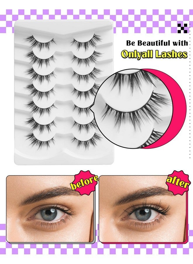 Onlyall Natural Lashes Wispy Lashes Natural Look False Eyelashes Natural Flared Eyelashes False Eye Lashes Soft Fluffy Lashes 7 Pairs D13 Sexy Cat Eye-10Mm - Image 4
